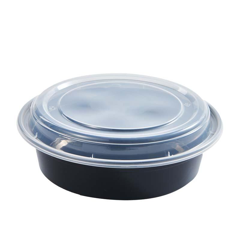 円形プラスチック食品保存皿 24 oz PPプラスチック マイクロ波対応 円形 黒 使い捨てテイクアウト